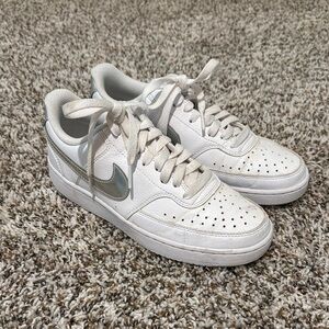 Nike White and Silver Sneakers Classic Design